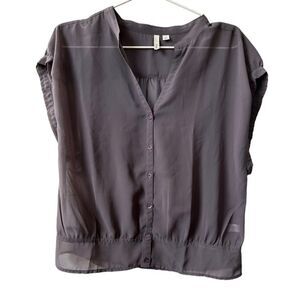 Frenchi Sheer Button Up Purple Blouse size Large